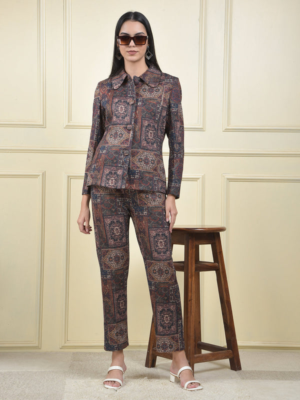 MISS FOREVER BROWN PRINTED WINTER CO-ORD SET