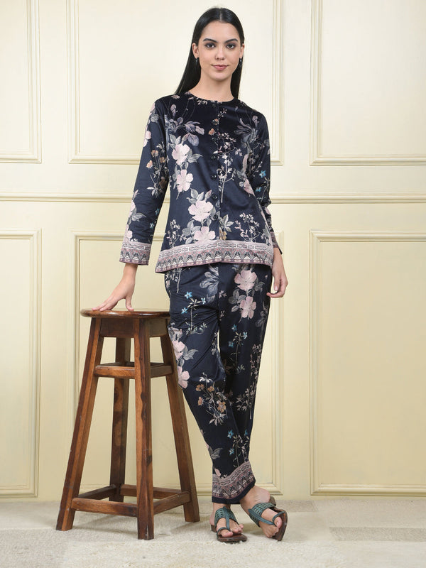 MISS FOREVER BLACK PRINTED WINTER CO-ORD SET