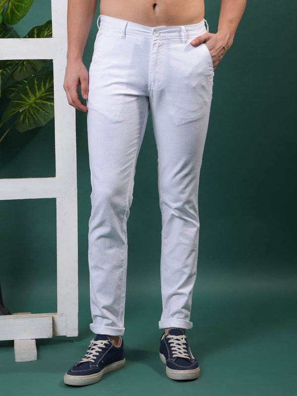 COBB WHITE LINEN ULTRA-FIT CASUAL TROUSER