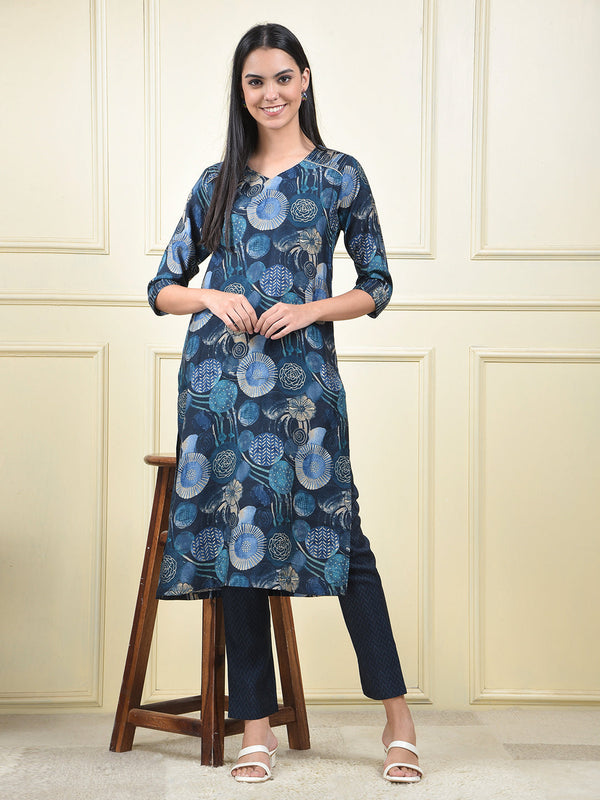 MISS FOREVER NAVY BLUE KURTI WITH PLAZO