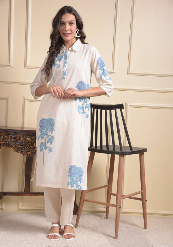 MISS FOREVER CREAM KURTI WITH PLAZO